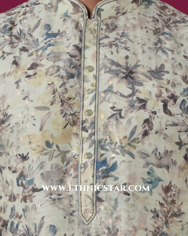 Festive Wear Floral Printed Kurta Pajama In Cotton Silk